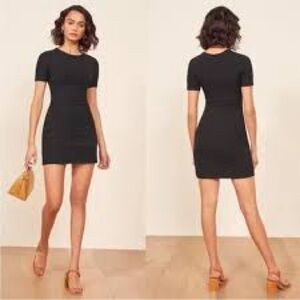 REFORMATION Ribbed Black Mini Dress Short Sleeves Stretchy Casual LBD Size M